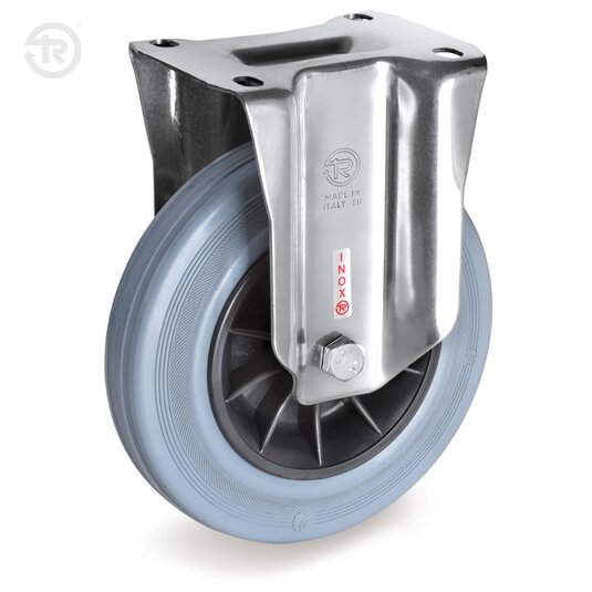 Ruote In Gomma Grigia, Supporto Fisso Inox NLX — Tellure Rota
