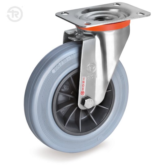 Ruote In Gomma Grigia, Supporto Rotante Inox NLX — Tellure Rota