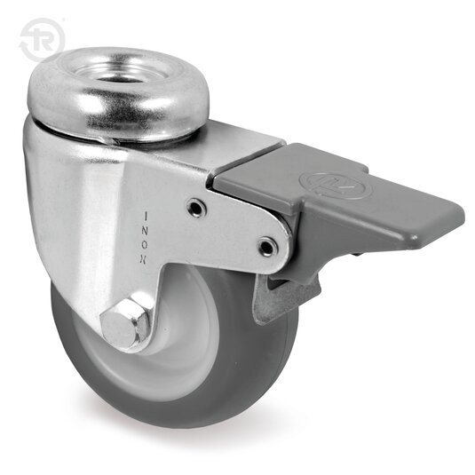 Ruote In Gomma Termoplastica, Supporto Rotante Foro Passante Inox, Freno — Tellure Rota