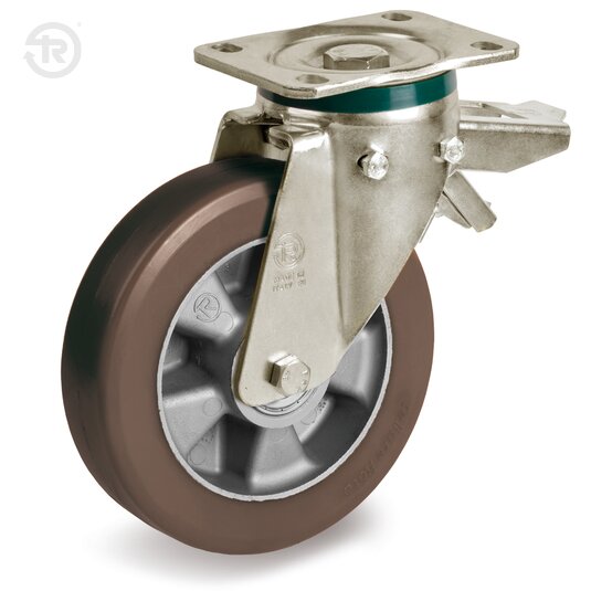 Ruote In Poliuretano TR Powerhigh Alto Spessore, Supporto Rotante PT, Freno — Tellure Rota