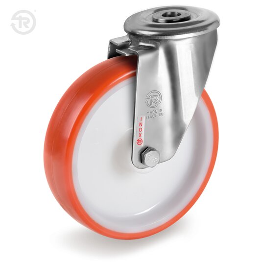 Ruote In Poliuretano Termoplastico, Supporto Rotante Foro Passante Inox NLX — Tellure Rota