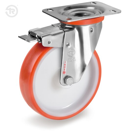 Ruote In Poliuretano Termoplastico, Supporto Rotante Inox NLX, Freno — Tellure Rota
