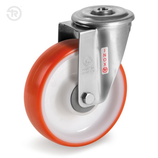 Ruote In Poliuretano Termoplastico, Supporto Rotante Foro Passante Inox NLX — Tellure Rota