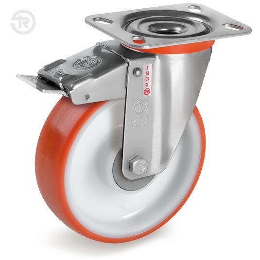 Ruote In Poliuretano Termoplastico, Supporto Rotante Inox NLX, Freno — Tellure Rota
