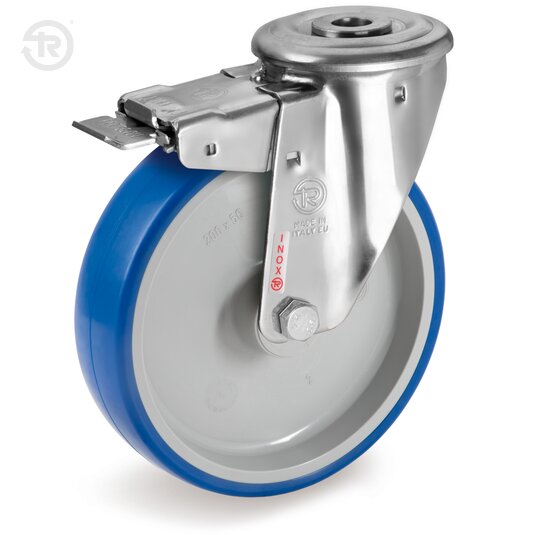 Ruote In Poliuretano Termoplastico Soft, Supporto Rotante Inox NLX, Freno — Tellure Rota