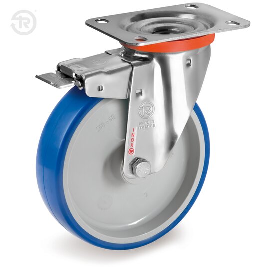 Ruote In Poliuretano Termoplastico Soft, Supporto Rotante Inox NLX, Freno — Tellure Rota