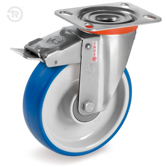 Ruote In Poliuretano Termoplastico Soft, Supporto Rotante Inox NLX, Freno — Tellure Rota