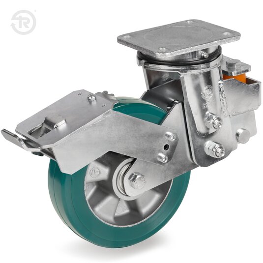 Ruote In Poliuretano TR Roll Alto Spessore, Supporto Rotante Molleggiato, Freno — Tellure Rota
