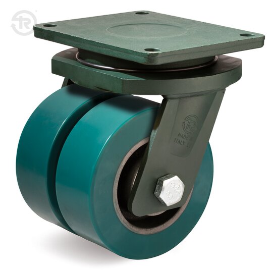Ruote In Poliuretano TR Roll, Supporto Rotante Elettrosaldato Gemellato, Freno — Tellure Rota