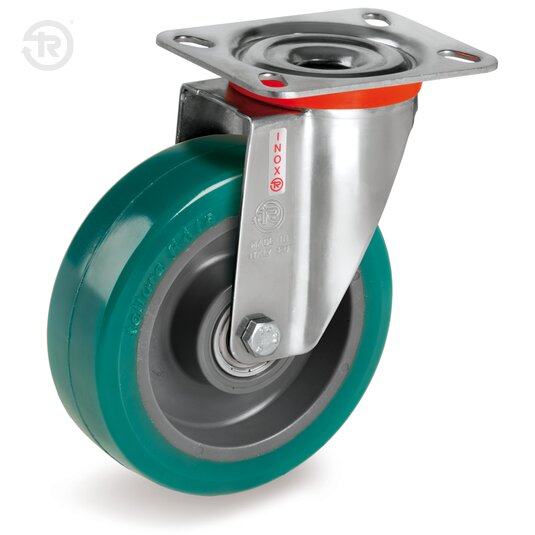 Ruote In Poliuretano TR Roll, Supporto Rotante Inox NLX — Tellure Rota