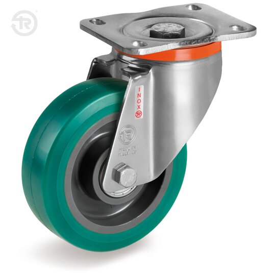 Ruote In Poliuretano TR Roll, Supporto Rotante Inox Px — Tellure Rota