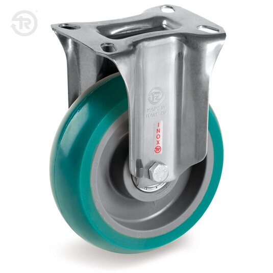 Ruote In Poliuretano TR Roll Bombate, Supporto Fisso Inox NLX — Tellure Rota