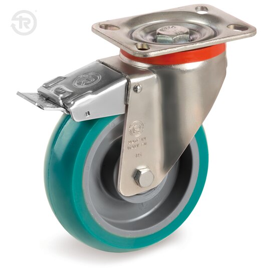 Ruote In Poliuretano TR Roll Bombate, Supporto P, Freno — Tellure Rota