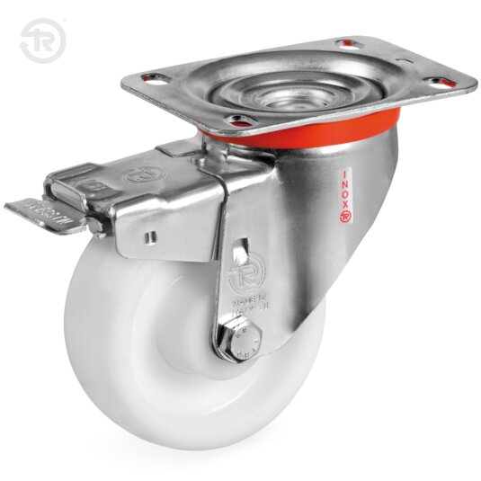 Ruote In Poliammide 6 Per Alti Carichi, Supporto Rotante Inox NLX, Freno — Tellure Rota