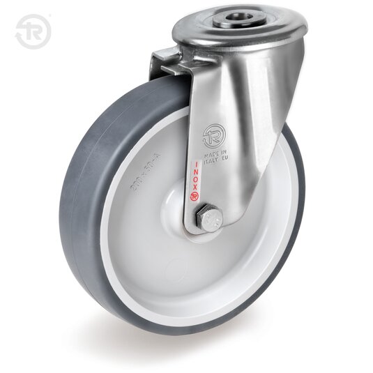 Ruote In Gomma Termoplastica, Supporto Rotante Foro Passante Inox NLX, Freno — Tellure Rota