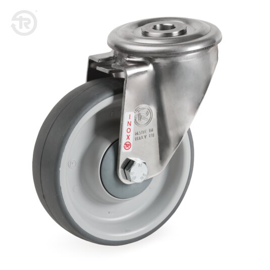 Ruote In Gomma Termoplastica, Supporto Rotante Foro Passante Inox NLX — Tellure Rota