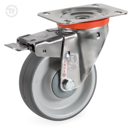 Ruote In Gomma Termoplastica, Supporto Rotante Inox NLX, Freno — Tellure Rota