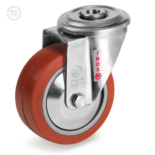 Ruote In Gomma Siliconica, Supporto Foro Passante Inox NLX — Tellure Rota