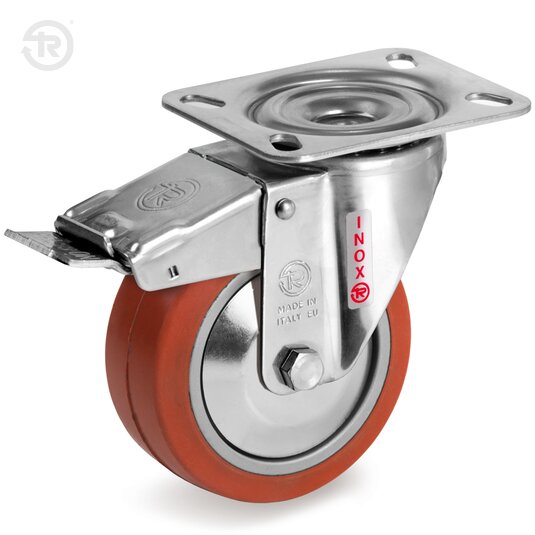 Ruote In Gomma Siliconica, Supporto Rotante Inox NLX, Freno — Tellure Rota