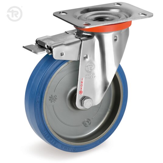 Ruote In Gomma Sigma Elastic, Supporto Rotante Inox NLX, Freno — Tellure Rota
