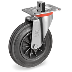 Tellure Rota 524206 — Roues en caoutchouc standard, corps en polypropylène, monture pivotante à platine NL frein hexagonal — 524206 | Tellure Rota