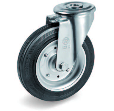 Tellure Rota 537711 — Ruote in gomma standard, nucleo composto da due dischi in lamiera, supporto rotante foro passante NL — 537711 | Tellure Rota