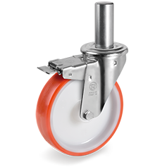 Tellure Rota 606203 — Ruote in poliuretano iniettato, nucleo in poliammide 6, supporto con codolo NL, freno anteriore — 606203 | Tellure Rota