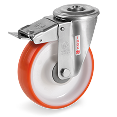 Tellure Rota 606502 — Räder aus gespritztem Polyurethan, Kern aus Polyamid 6, Lenkrolle mit durchgehender Bohrung NLX, Vorderbremse — 606502 | Tellure Rota