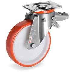 Tellure Rota 607516 — Roues en polyuréthane injecté, corps en polyamide 6, monture pivotante à platine PX avec frein réglable