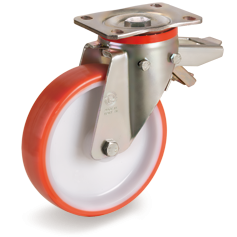 Tellure Rota 609106 — Ruote in poliuretano iniettato, nucleo in poliammide 6, supporto rotante piastra P con freno registrabile