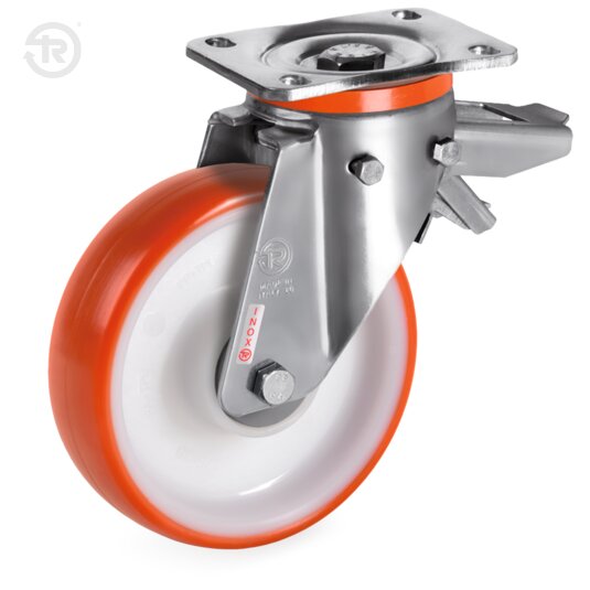 Tellure Rota 609910 — Ruote in poliuretano termoplastico, nucleo in poliammide 6, supporto rotante piastra PX freno posteriore