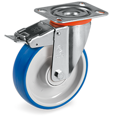 Tellure Rota 614902 — Roues en polyuréthane injecté, corps en polyamide 6, monture pivotante à platine NL frein antérieur — 614902 | Tellure Rota