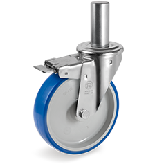 Tellure Rota 616202 — Ruote in poliuretano iniettato, nucleo in poliammide 6, supporto con codolo NL, freno anteriore — 616202 | Tellure Rota