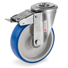 Tellure Rota 616502 — Räder aus gespritztem Polyurethan, Kern aus Polyamid 6, Lenkrolle mit durchgehender Bohrung NLX, Vorderbremse — 616502 | Tellure Rota