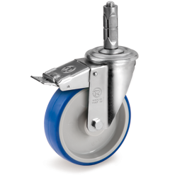 Tellure Rota 619302 — Ruote in poliuretano termoplastico, nucleo in poliammide 6, supporto rotante NL con codolo ad espansione in lega Zama e freno — 619302 | Tellure Rota