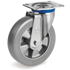 Tellure Rota 624506ESD — Roues en polyuréthane ESD «TR-Roll», avec résistance électrique <10^9 Ohm corps en aluminium, monture pivotante à platine M — 624506ESD | Tellure Rota