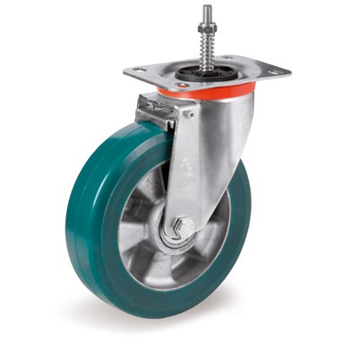 Tellure Rota 624804 — Ruote in poliuretano TR-ROLL, nucleo in alluminio, supporto rotante piastra NL freno centralizzato attivo