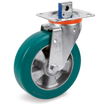 Tellure Rota 624916 — TR-ROLL Polyurethan-Räder, Alukern, Lenkrolle mit Platte NL, einstellbarer Doppelposition-Zentralfeststeller — 624916 | Tellure Rota