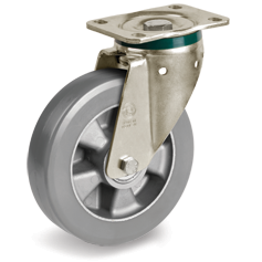 Tellure Rota 625016ESD — Roues en polyuréthane ESD «TR-Roll», avec résistance électrique <10^9 Ohm corps en aluminium, monture pivotante à platine PT — 625016ESD | Tellure Rota