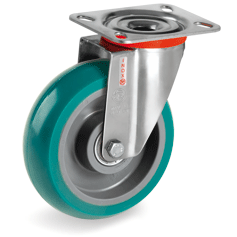 Tellure Rota 625124 — Ruote in poliuretano 'TR Roll' con profilo bombato ergonomico, nucleo in poliammide 6, supporto rotante tipo NLX