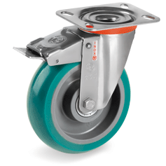 Tellure Rota 625303 — Ruote in poliuretano 'TR Roll' con profilo bombato ergonomico, nucleo in poliammide 6, supporto rotante tipo NLX con freno — 625303 | Tellure Rota