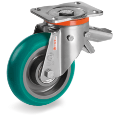 Tellure Rota 625624 — Ruote in poliuretano 'TR Roll' con profilo bombato ergonomico, nucleo in poliammide 6, supporto rotante tipo PX con freno — 625624 | Tellure Rota
