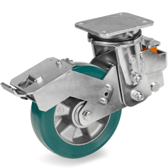 Tellure Rota 626504 — Ruedas de poliuretano TR-ROLL, núcleo de aluminio, soporte giratorio con amortiguación a pletina EES MHD con freio — 626504 | Tellure Rota