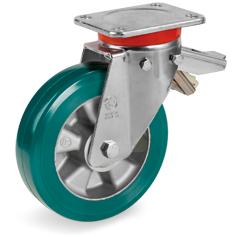 Tellure Rota 626656 — Ruedas de poliuretano TR-ROLL, núcleo de aluminio, soporte giratorio pletina EP con freno registrable — 626656 | Tellure Rota