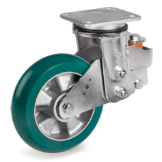 Tellure Rota 626806 — TR-ROLL Polyurethan-Räder mit extra dickem, leicht balligem Laufbelag, Alukern, gefederter Lenkrolle mit Platte EES MHD — 626806 | Tellure Rota