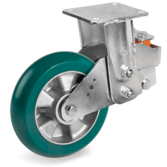 Tellure Rota 626904 — Roues en polyuréthane TR-ROLL avec profile bombé ergonomique, corps en aluminium, monture fixe à suspension EES MHD