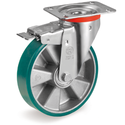 Tellure Rota 627151 — Roues en polyuréthane TR-ROLL, corps en aluminium, monture pivotante à platine NL frein antérieur