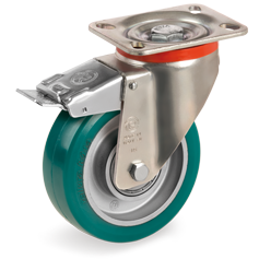 Tellure Rota 627202 — Ruote in poliuretano TR-ROLL, nucleo in alluminio, supporto rotante piastra P freno anteriore