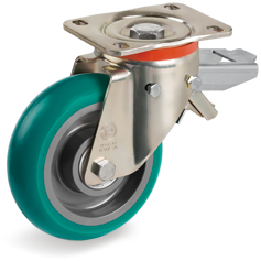 Tellure Rota 627224 — Roues en polyuréthane 'TR-Roll' avec profil ergonomique bombé, corps en polyamide 6, monture pivotante P avec blocage