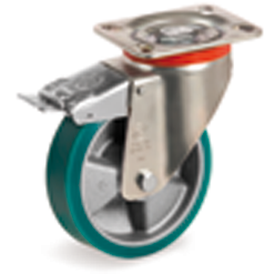 Tellure Rota 627233 — Roues en polyuréthane TR-ROLL, corps en aluminium, monture pivotante à platine P avec frein — 627233 | Tellure Rota